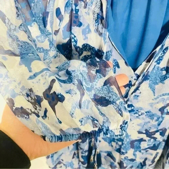 Ramy Brook Celeste Blouse Floral Printed Silk Metallic Bohemian Airy Ruffle - Picture 5 of 10